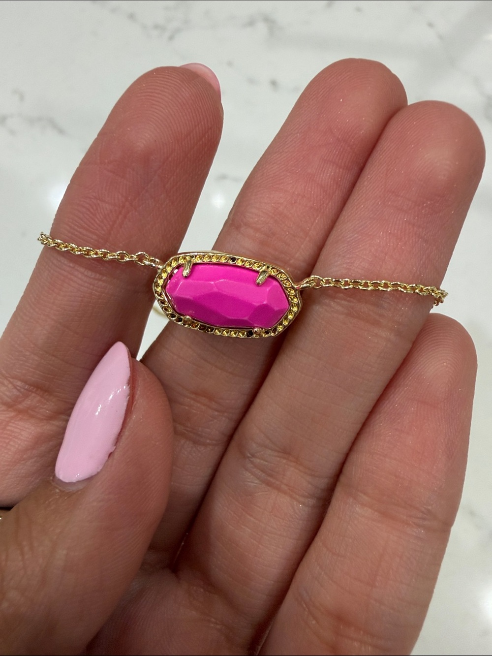 Kendra Scott Gold Necklace with Bright Pink Stone Pendant - Picture 3 of 4